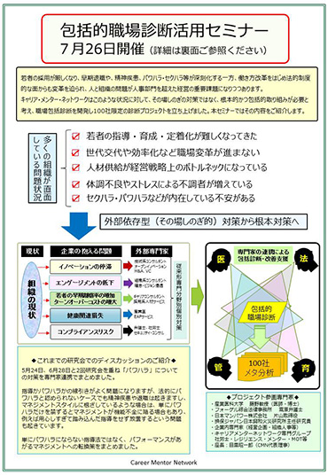 専門家連携による<br />「包括的職場診断」<br />ご紹介セミナー（７/26 開催）